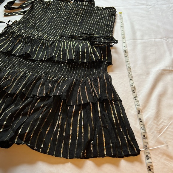 House of harlow 1960 - MD black and gold ruffle mini dress w/tie straps-holiday - Picture 10 of 15